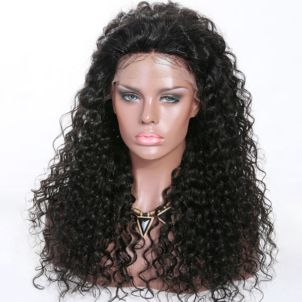 250% Density Indian Virgin Human Hair Middle Part Afro Kinky Curl Lace Wigs for black women