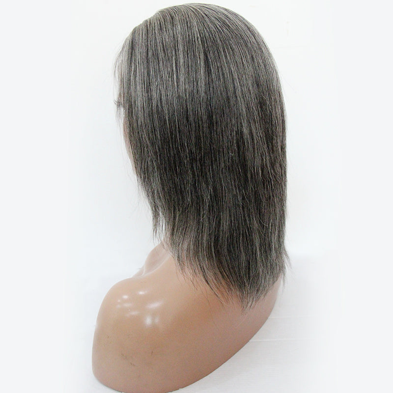 Premier virgin brazilian hair 100% density short hair length 8 inch grey human hair full lace wig