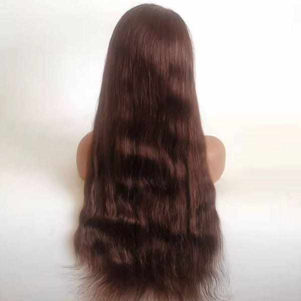 Dark Brown Jewish Human Hair Half Wigs Unprocessed Virgin Brazilian 3/4 Half Wigs Body Wave Kosher None Lace Wigs