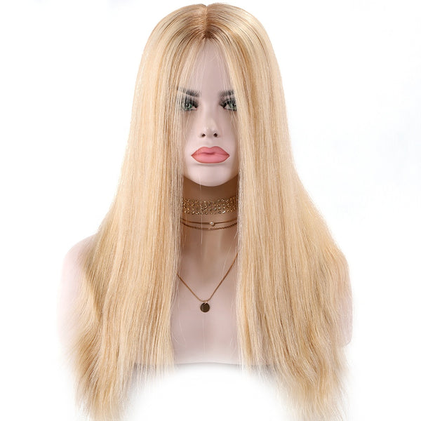 super double drawn european human hair 60 density balayage blonde brown color Invisible knots glueless silk base full lace wig