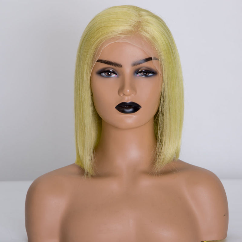 Premier Pre Plucked Hairline 13x4 150% Density Short Yellow Brazilian Human Hair Colored Bob Lace Front Wigs