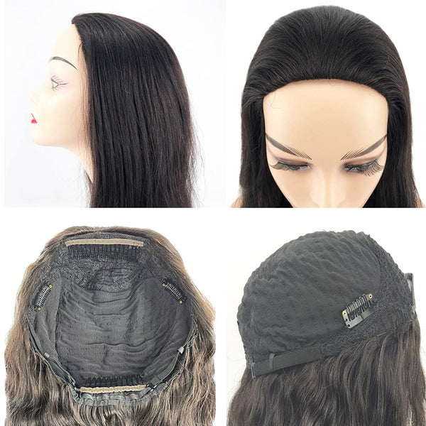 Dark Brown Jewish Human Hair Half Wigs Unprocessed Virgin Brazilian 3/4 Half Wigs Body Wave Kosher None Lace Wigs