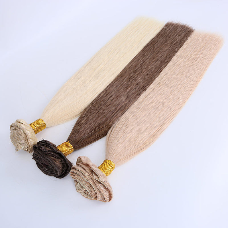 Clip in hair extension double drawn grade cuticle aligned virgin human hair