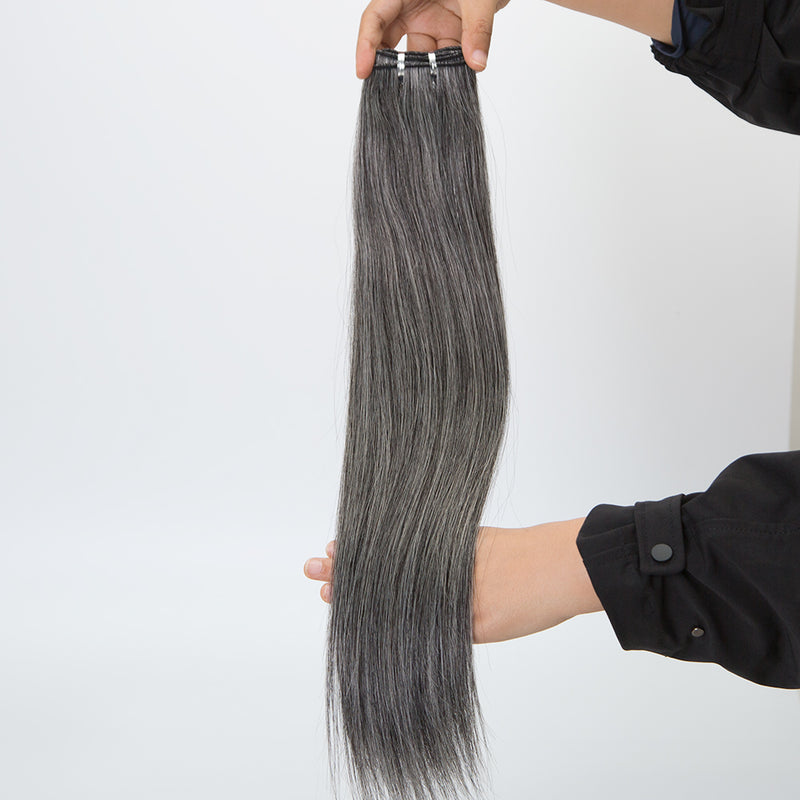 18 inch salt and pepper color genius weft virgin human hair extension