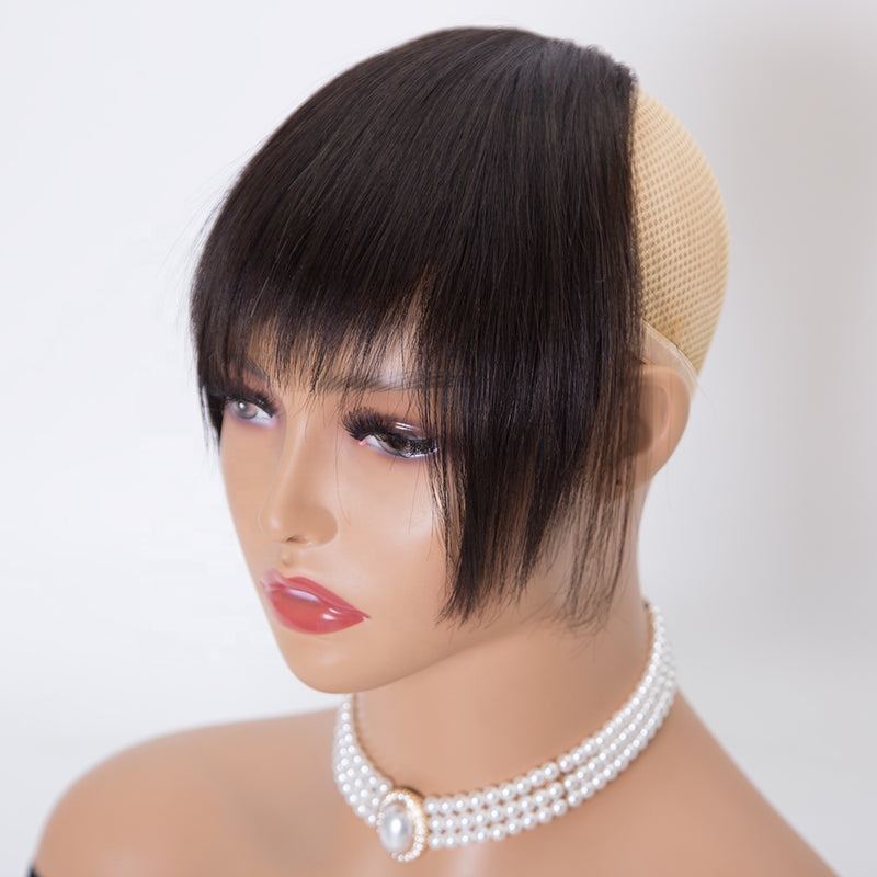 natural black color bang wig with bang human hair virgin hair custom bang