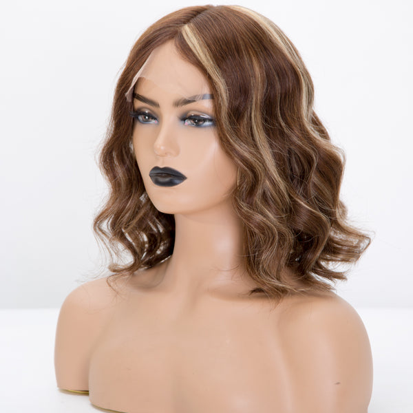 Short brown balayage color wave mono top lace wig for summer in stock