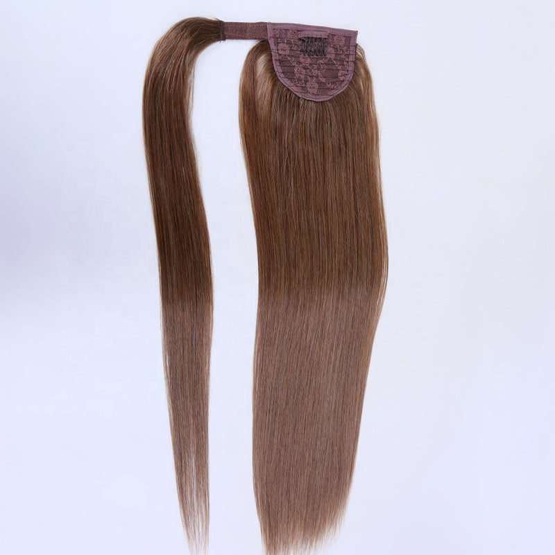 Ponytail hair extension straight human hair ponytail light brown color 100 grams