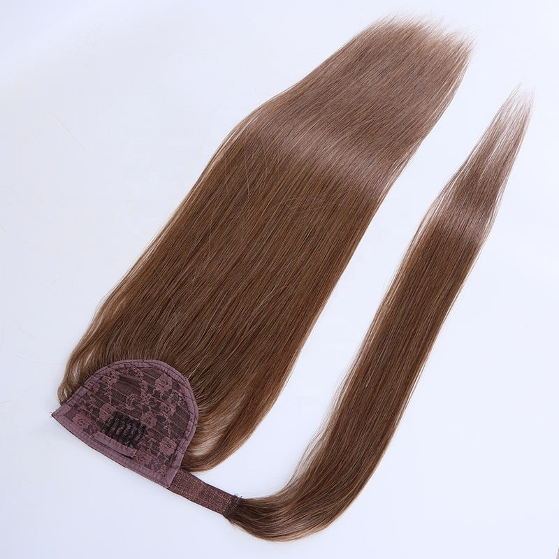 Ponytail hair extension straight human hair ponytail light brown color 100 grams