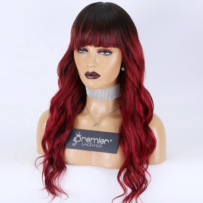 New Arrivals human hair wigs affordable price silk base wigs wavy human hair silk top wigs with hair bang ombre burg colors