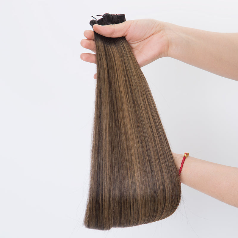 24 inch brown balayage color genius weft virgin human hair extension