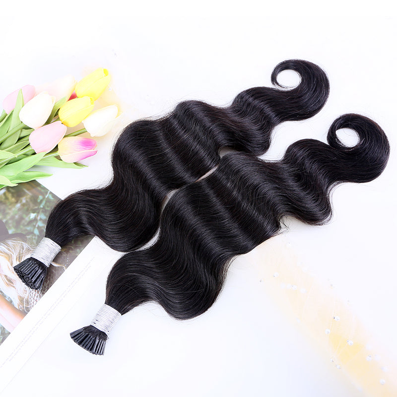 Wholesale Raw Virgin Hair body wave 1B# i Tips Human Hair Extensions