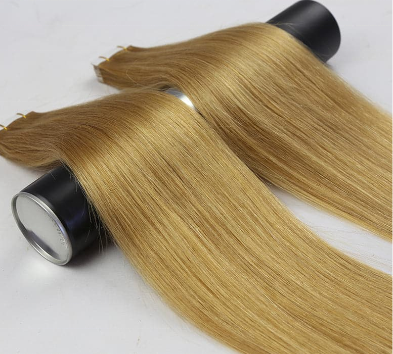 Virgin human hair tape in hair extension blonde color cuticle aligned hair extension