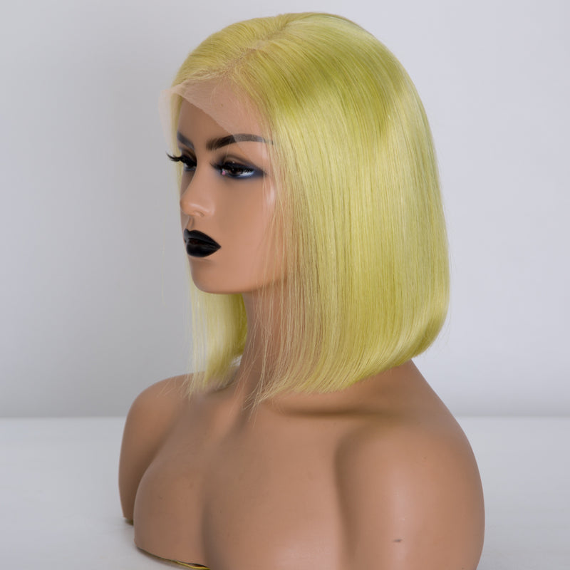 Premier Pre Plucked Hairline 13x4 150% Density Short Yellow Brazilian Human Hair Colored Bob Lace Front Wigs