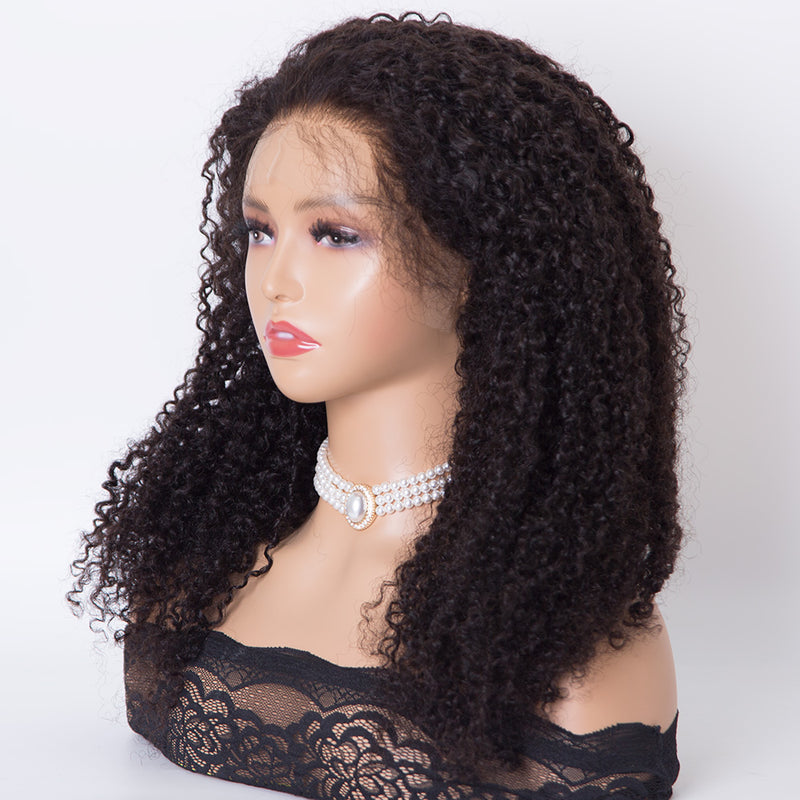 20 inch Curly texture natural black color single knots 13x6 HD lace top wig for women