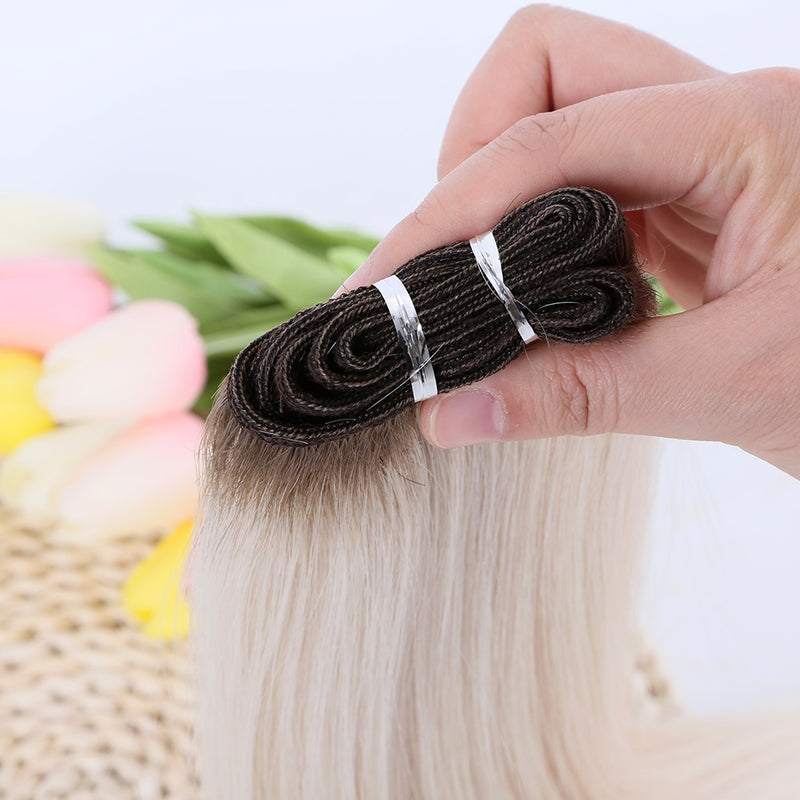 Human hair bundle ombre blonde color hair weft cuticle aligned hair extension