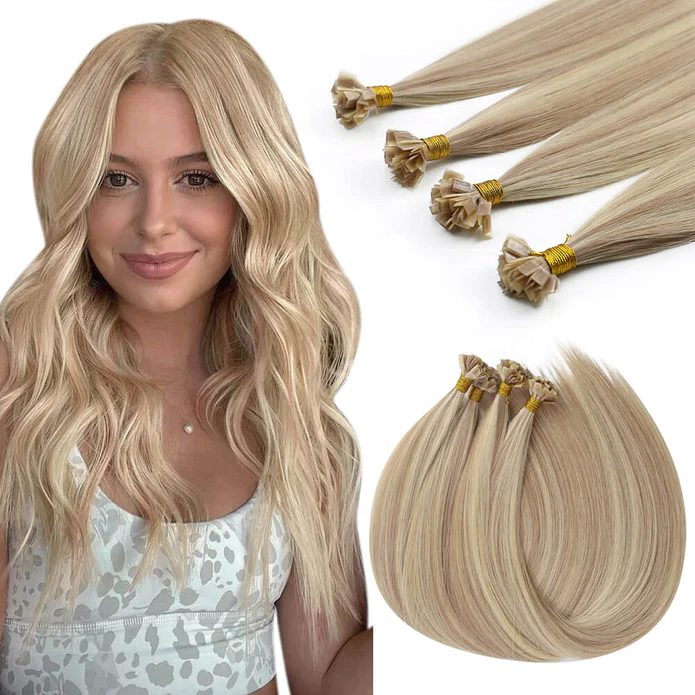 100 human hair U tip hair extension double drawn blonde color hair extension