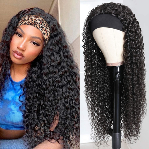 Deep Wave Headband Wig Glueless Headband Wig Human Hair Headband Wig Brazilian Full Machine