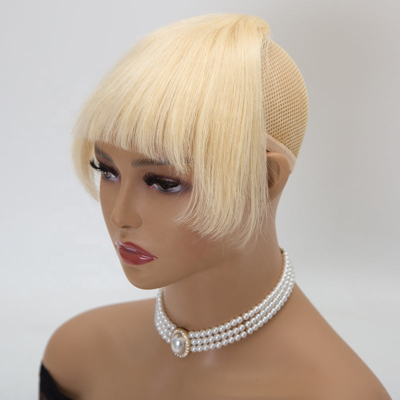 613 blonde color bang wig topper human virgin hair