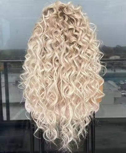 Glueless Full Lace Wigs for Women Platinum Dark Roots Curly HD lace front European hair wig