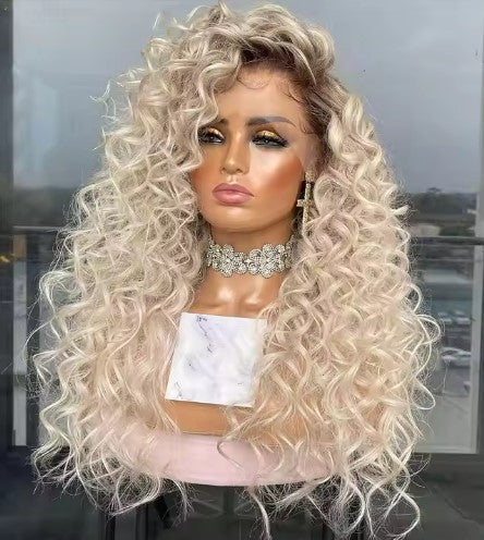 Glueless Full Lace Wigs for Women Platinum Dark Roots Curly HD lace front European hair wig