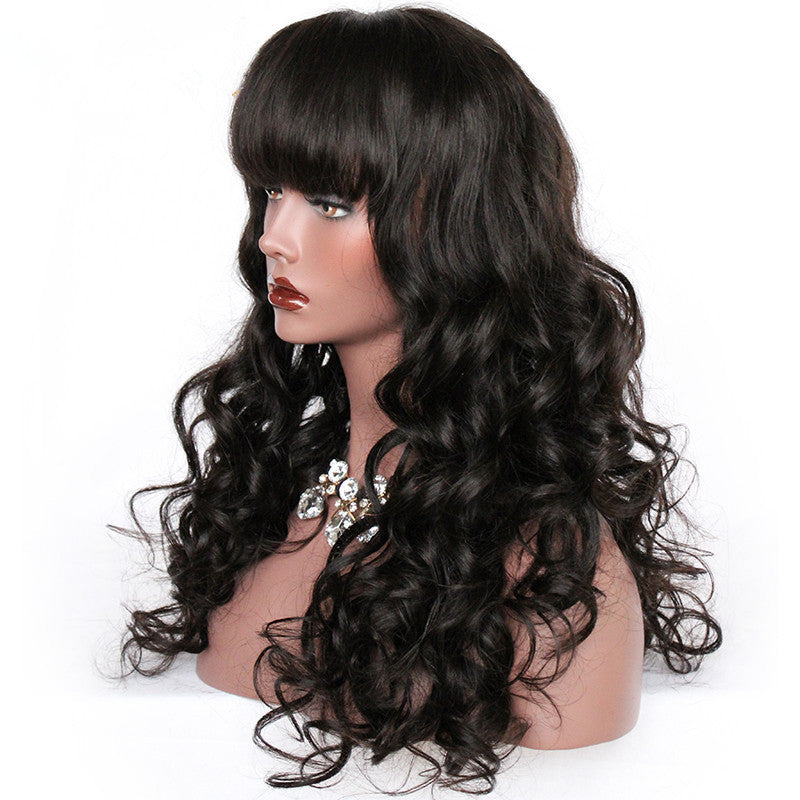 Premier Lace Wigs Wavy Indian Remy Human Hair 150% Density Glueless Full Lace Wigs With Full Bangs