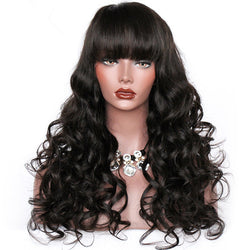 Premier Lace Wigs Wavy Indian Remy Human Hair 150% Density Glueless Full Lace Wigs With Full Bangs