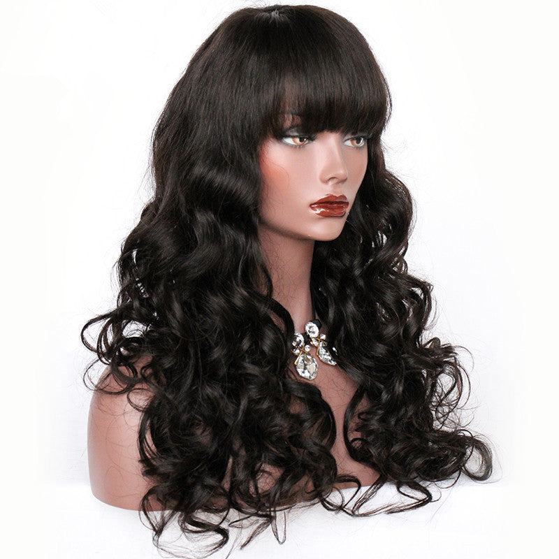 Premier Lace Wigs Wavy Indian Remy Human Hair 150% Density Glueless Full Lace Wigs With Full Bangs