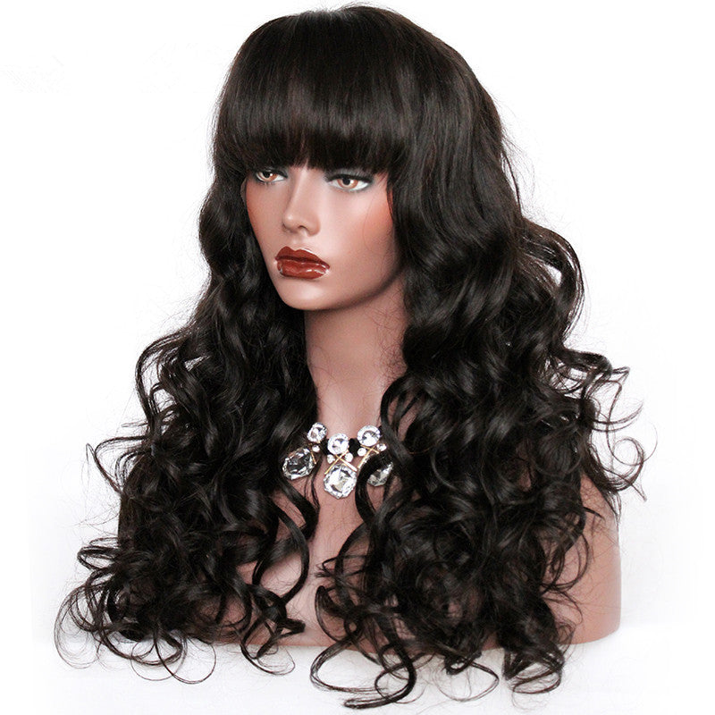 Premier Lace Wigs Wavy Indian Remy Human Hair 150% Density Glueless Full Lace Wigs With Full Bangs