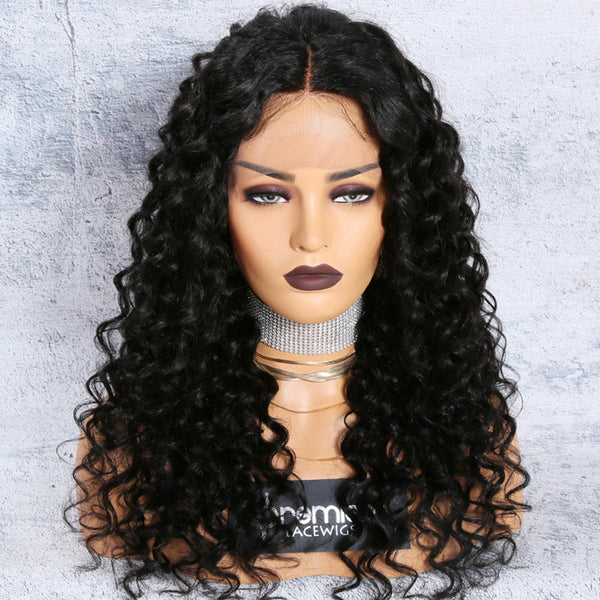 New affordable cheap 150% density 18 inch long curly Indian hair 360 lace front wig for women