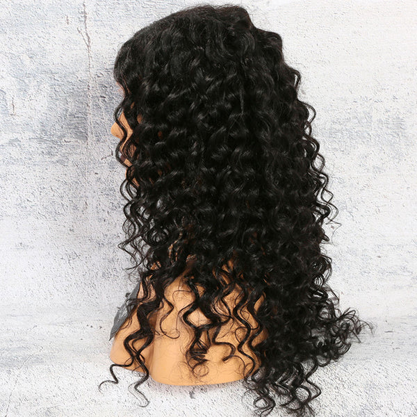 New affordable cheap 150% density 18 inch long curly Indian hair 360 lace front wig for women