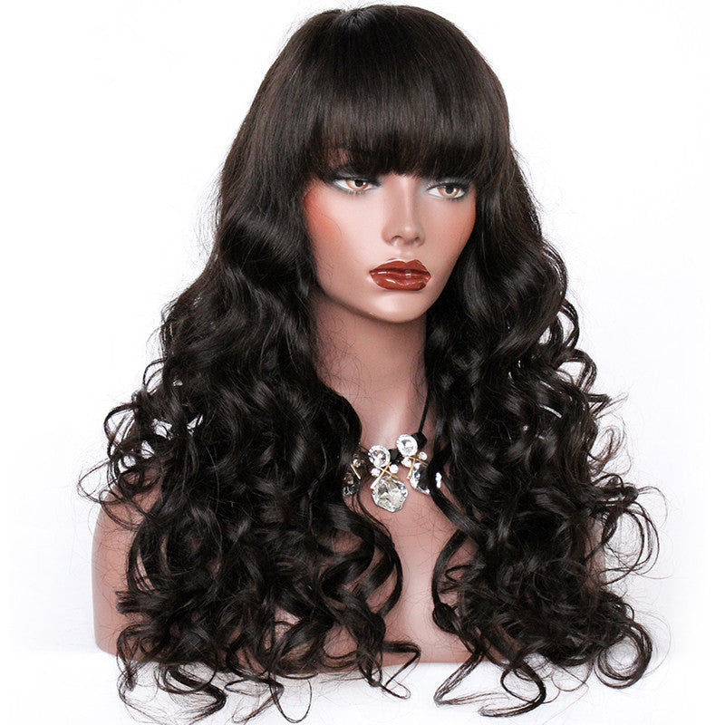 Premier Lace Wigs Wavy Indian Remy Human Hair 150% Density Glueless Full Lace Wigs With Full Bangs